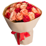 Scarlet and Cream Rose Bouquet