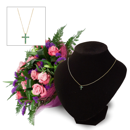 Cruz de Oro Rojo y Flores