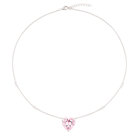 Silver Necklace with Pink Heart Pendant